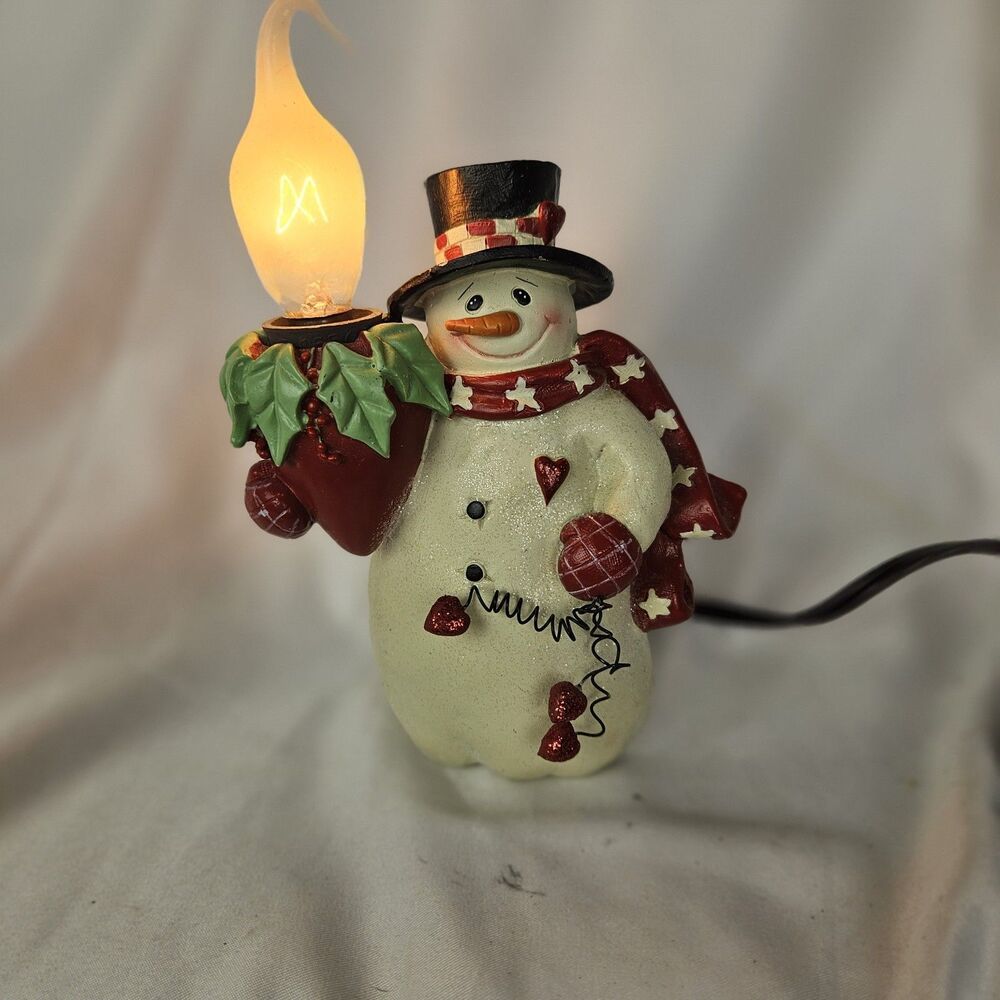 VTG Crazy Mountain Primitive Christmas Snowman  Candle Lamp Night Light